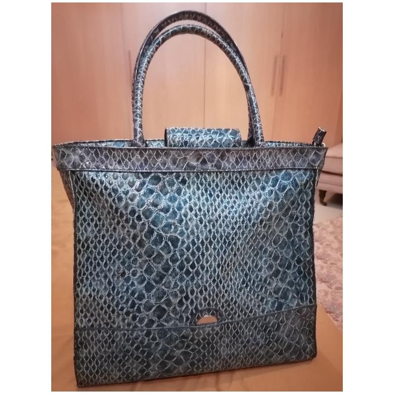 Sisley-Shoulder-Bag-Large-Satchel-Purse-Tote-blue-Faux-Leather-Zipper-Closure